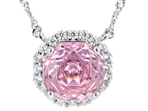 Pink and White Cubic Zirconia Rhodium Plated Rose Cut Necklace 8.36ctw