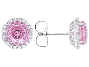 Pink and White Cubic Zirconia Rhodium Plated Rose Cut Stud Earrings 8.64ctw