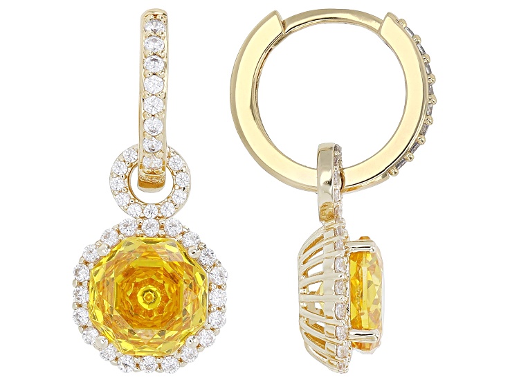 Yellow and White Cubic Zirconia 18k Yellow Gold Plated Rose Cut Earrings 8.73ctw