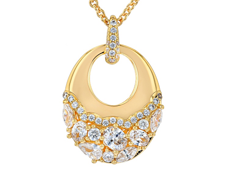 White Cubic Zirconia 18k Yellow Gold Over Brass Pendant with Chain 2.55ctw