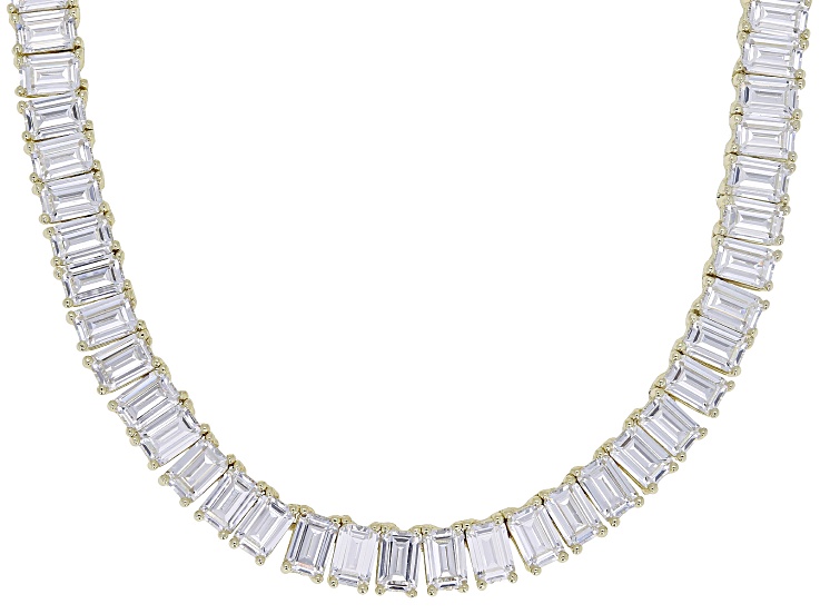 White Cubic Zirconia 18k Yellow Gold Plated Tennis Necklace