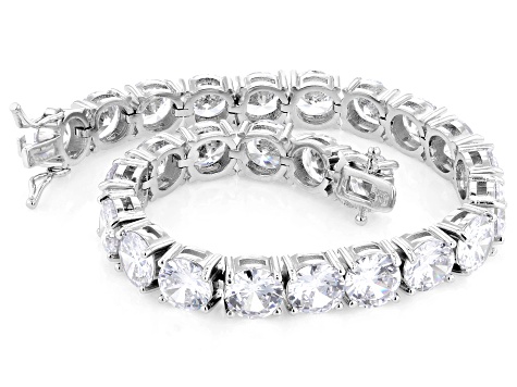 White Cubic Zirconia Rhodium Over Brass Tennis Bracelet 76.12ctw