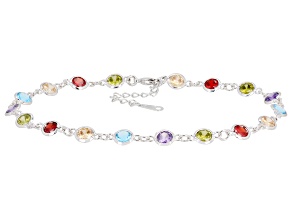 Multi-Color Cubic Zirconia Rhodium Plated Anklet 7.74ctw