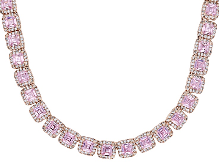 Pink and White Cubic Zirconia 18k Rose Gold Over Brass Necklace 51.96ctw