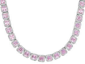 Pink and White Cubic Zirconia Rhodium Over Brass Necklace 51.96ctw
