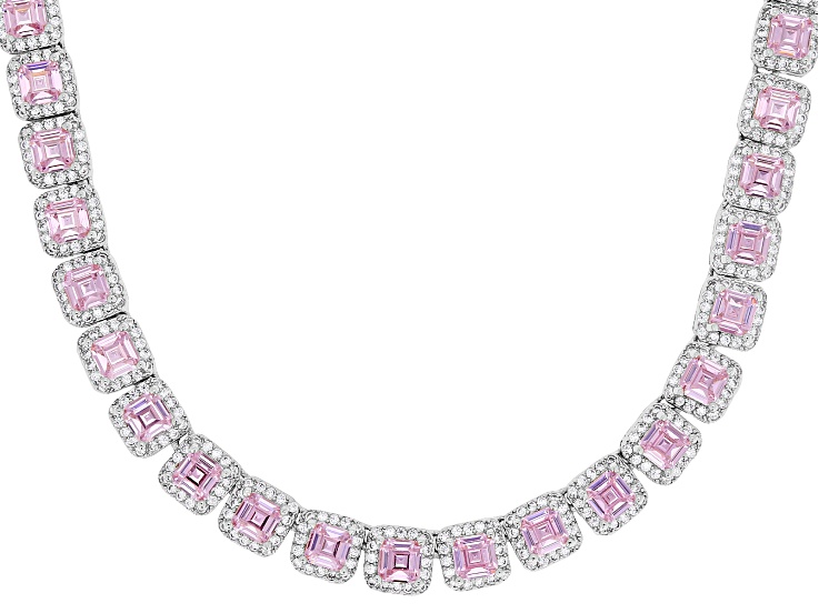 Pink and White Cubic Zirconia Rhodium Over Brass Necklace 51.96ctw