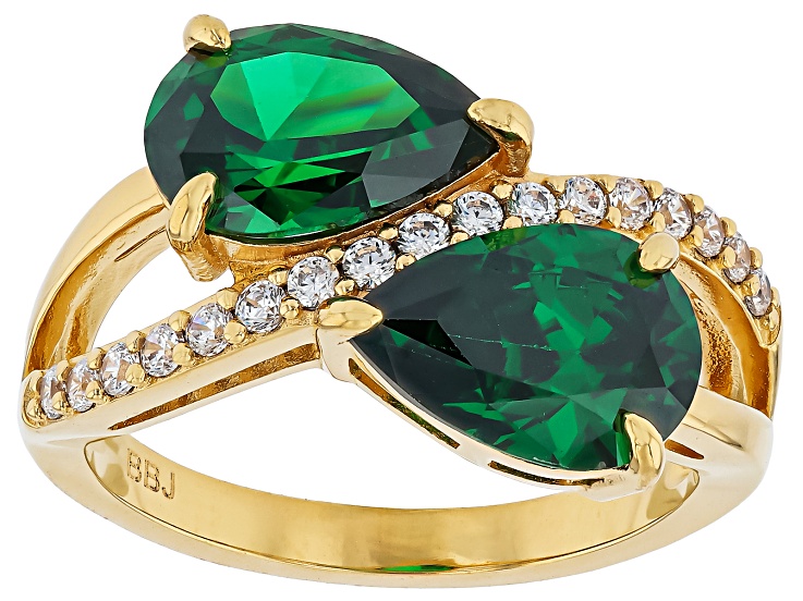 Green and White Cubic Zirconia 18K Yellow Gold Plated Ring 5.02ctw