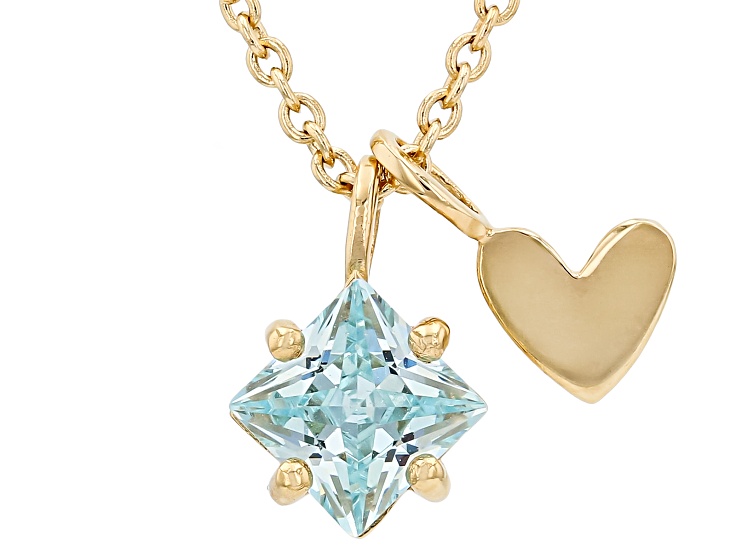 Blue Cubic Zirconia 18K Yellow Gold Plated Pendant with Chain 1.11ct