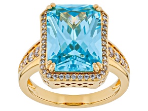 Blue and White Cubic Zirconia 18k Yellow Gold Plated Ring 11.79ctw
