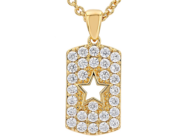 White Cubic Zirconia 18K Yellow Gold Over Brass Pendant with Chain 0.78ctw