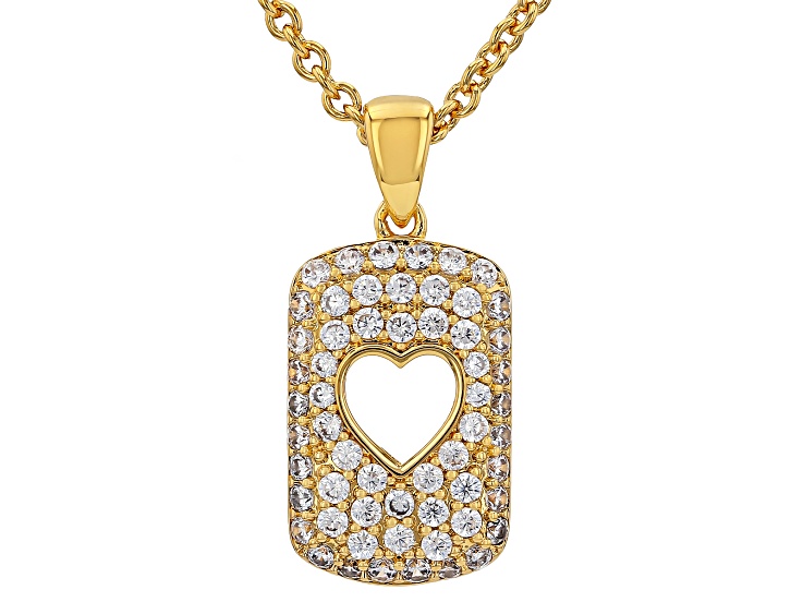 White Cubic Zirconia 18K Yellow Gold Over Brass Pendant with Chain 1.10ctw