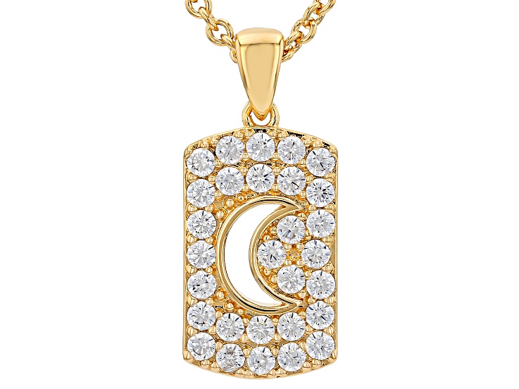 White Cubic Zirconia 18K Yellow Gold Over Brass Pendant with Chain 0.78ctw