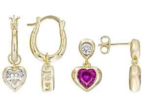 White and Pink Cubic Zirconia 18k Yellow Gold Plated Heart Earring Set 7.66ctw