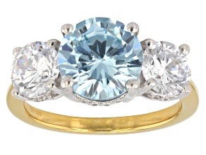Blue and White Cubic Zirconia Rhodium and 18k Yellow Gold Over Sterling Silver Ring 6.50ctw
