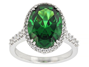 Green and White Cubic Zirconia Rhodium Over Sterling Silver Ring 6.75ctw