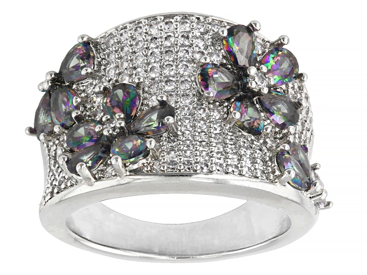 Green and White Cubic Zirconia Rhodium Plated Ring 5.88ctw