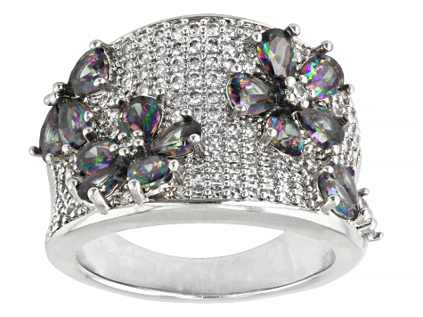 Green and White Cubic Zirconia Rhodium Plated Ring 5.88ctw