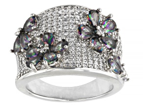 Green and White Cubic Zirconia Rhodium Plated Ring 5.88ctw