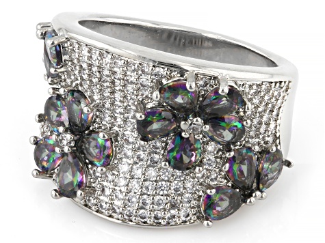 Green and White Cubic Zirconia Rhodium Plated Ring 5.88ctw