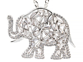 White Cubic Zirconia Rhodium Plated Elephant Pendant 3.21ctw