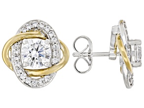 White Cubic Zirconia Rhodium and 18k Yellow Gold Plated Earrings 3.05ctw