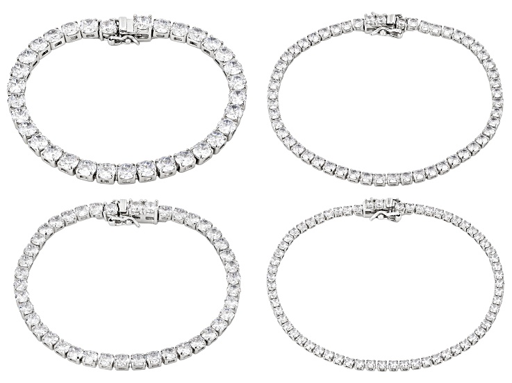 White Cubic Zirconia Rhodium Plated Bracelet Set of 4 59.97ctw