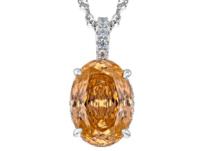 Orange and White Cubic Zirconia Rhodium Over Sterling Silver Thread Cut Pendant 10.48ctw