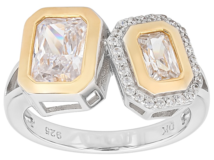 White Cubic Zirconia Rhodium and 18K Yellow Gold Over Sterling Silver Ring 3.89ctw