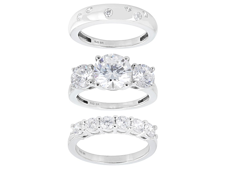 White Cubic Zirconia Rhodium Plated Ring and Band Set of 3 9.35ctw
