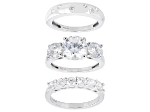 White Cubic Zirconia Rhodium Plated Ring and Band Set of 3 9.35ctw