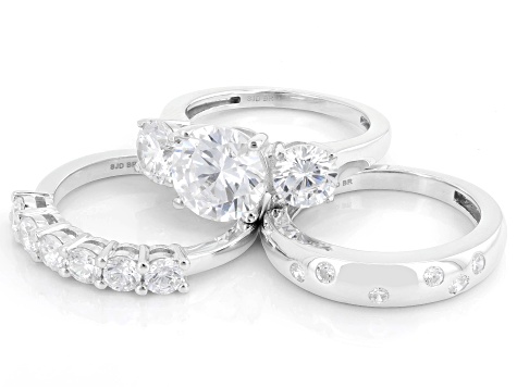 White Cubic Zirconia Rhodium Plated Ring and Band Set of 3 9.35ctw