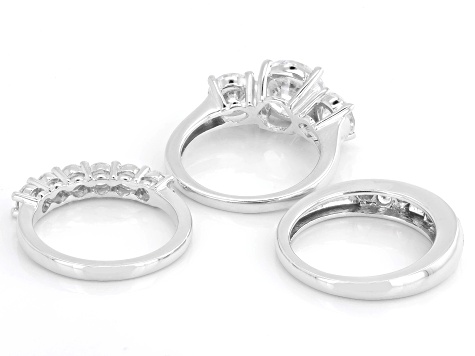 White Cubic Zirconia Rhodium Plated Ring and Band Set of 3 9.35ctw