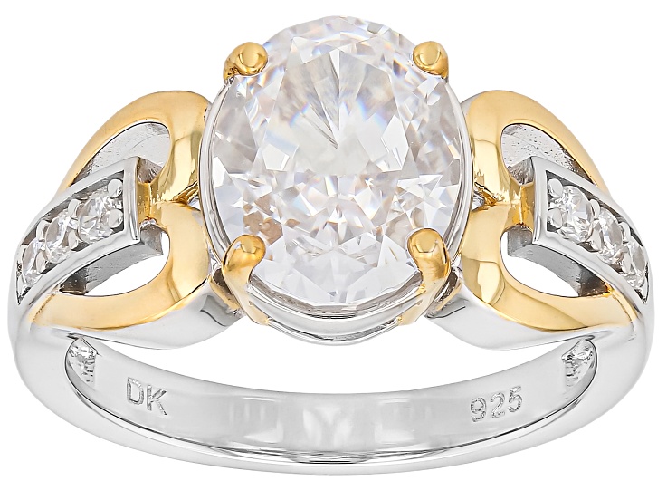 White Cubic Zirconia Rhodium and 18K Yellow Gold Over Sterling Silver Ring 4.56ctw