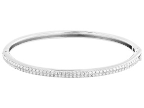 White Cubic Zirconia Rhodium Over Stainless Steel Bangle Bracelet 1.40ctw