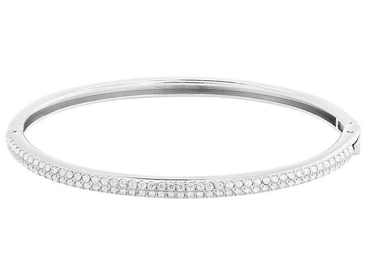 White Cubic Zirconia Rhodium Over Stainless Steel Bangle Bracelet 1.40ctw