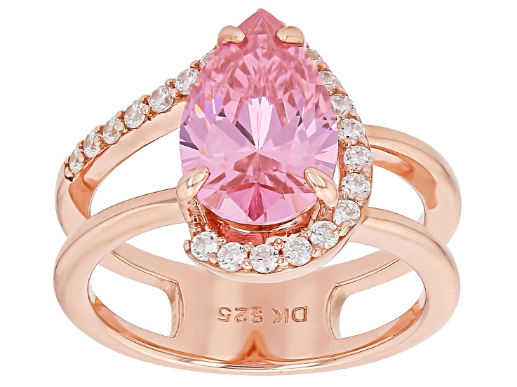 Pink And White Cubic Zirconia 18K Rose Gold Over Sterling Silver Ring 5.52ctw