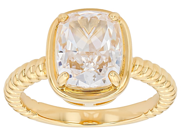 White Cubic Zirconia 18k Yellow Gold Over Sterling Silver Ice Flower Cut Ring 6.73ct