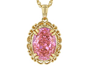 Pink Cubic Zirconia 18K Yellow Gold Plated Ice Flower Cut Pendant with Chain 9.97ct