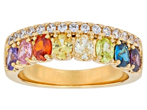 Multi-Color Cubic Zirconia 18K Yellow Gold Plated Ottone Ring 7.19ctw