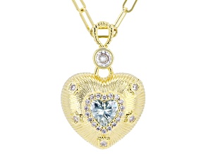 Blue and White Cubic Zirconia 14k Yellow Gold Plated Heart Pendant 1.75ctw