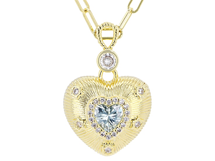 Blue and White Cubic Zirconia 14k Yellow Gold Plated Heart Pendant 1.75ctw
