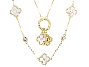 Multi-Color Mother-of-Pearl and White Cubic Zirconia 18k Yellow Gold Plated Necklace Set 3.16ctw