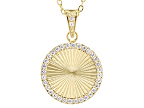 White Cubic Zirconia 18k Yellow Gold Over Stainless Steel Circle Pendant 0.18ctw