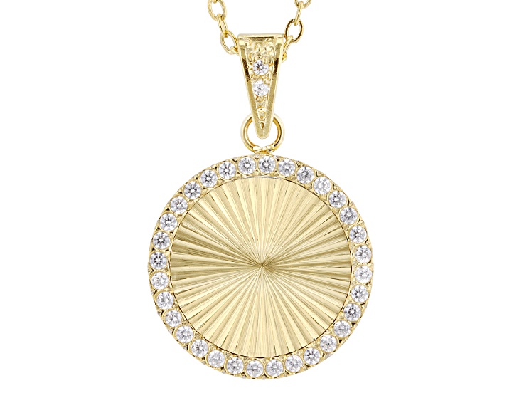 White Cubic Zirconia 18k Yellow Gold Over Stainless Steel Circle Pendant 0.18ctw