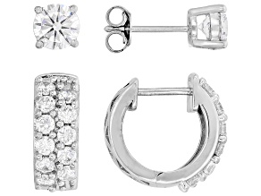 White Cubic Zirconia Rhodium Plated Earring Set of 2 5.00ctw