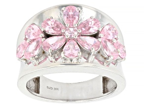 Pink Cubic Zirconia Rhodium Plated Floral Ring 3.70ctw
