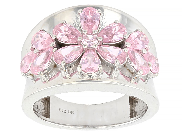 Pink Cubic Zirconia Rhodium Plated Floral Ring 3.70ctw