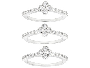 White Cubic Zirconia Rhodium Plated Ring Set of 3 2.30ctw