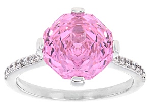 Pink and White Cubic Zirconia Rhodium Plated Rose Cut Ring 8.63ctw