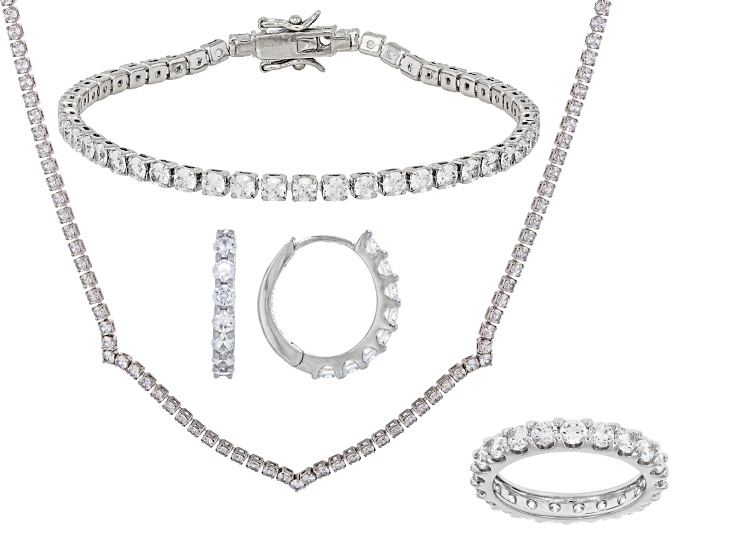 White Cubic Zirconia Platinum Plated Jewelry Boxed Set 38.34ctw